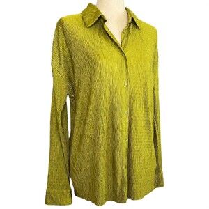 Bailey 44 Long Sleeve Button Up Top Size M Chartreuse Green Crinkle Quiet Luxury